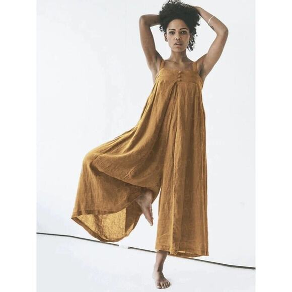 cozinen Pants - NEW Oversized Cotton Sleeveless Cotton Jumpsuit Adjustable Straps L Orange